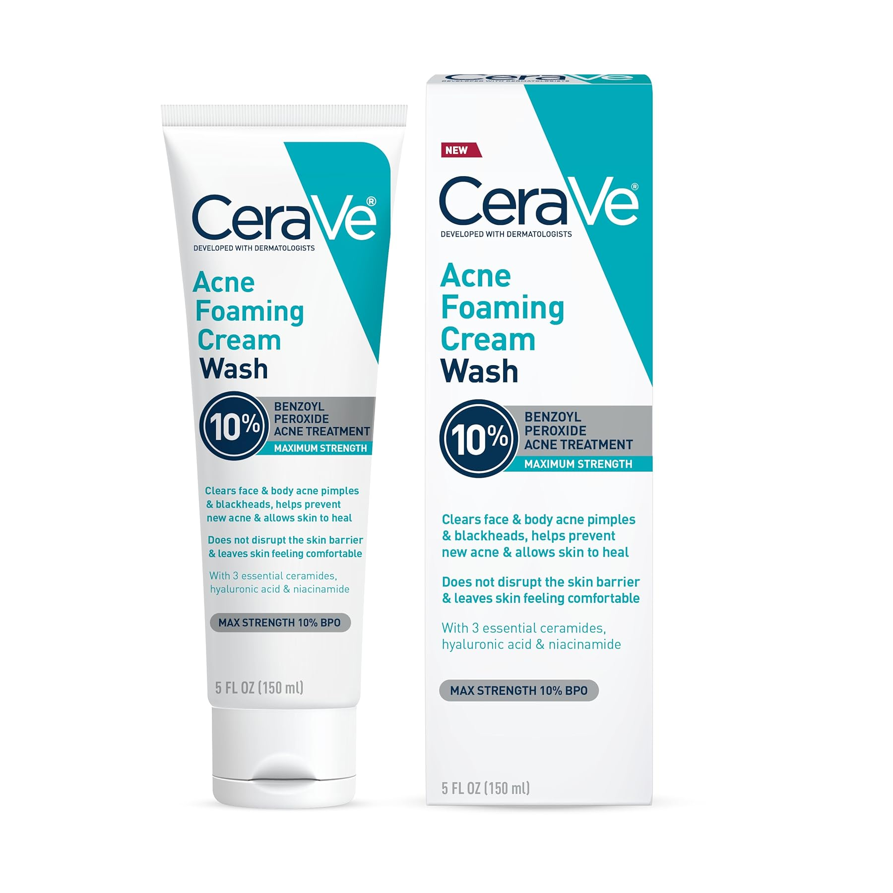 CeraVe_Acne_Foaming_Cream_Wash Cerave Acne Foaming Cream Wash 10% Benzoyl Peroxide Acne Treatment - 150ml - 画像 (1)